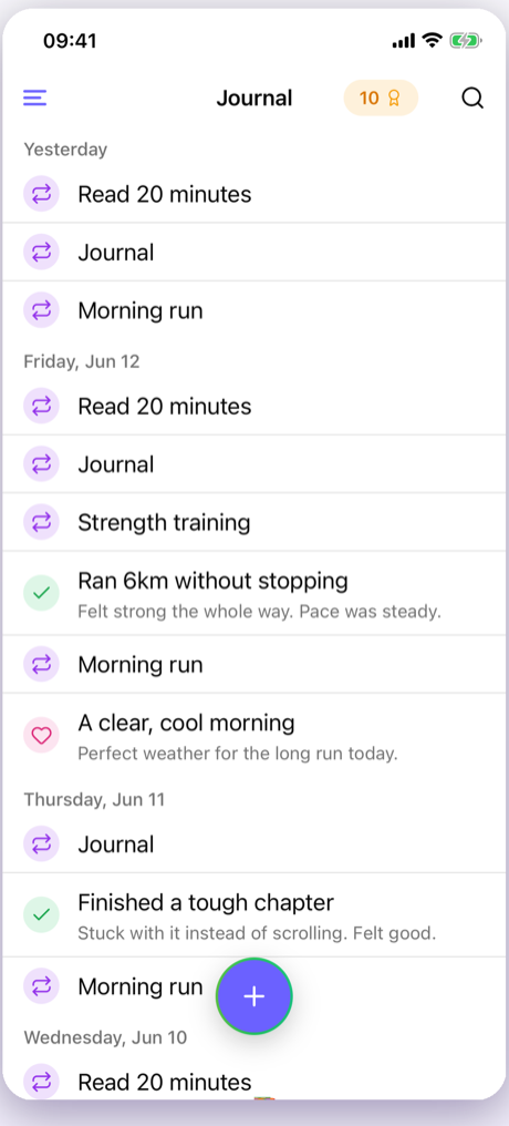 LogHero app screen